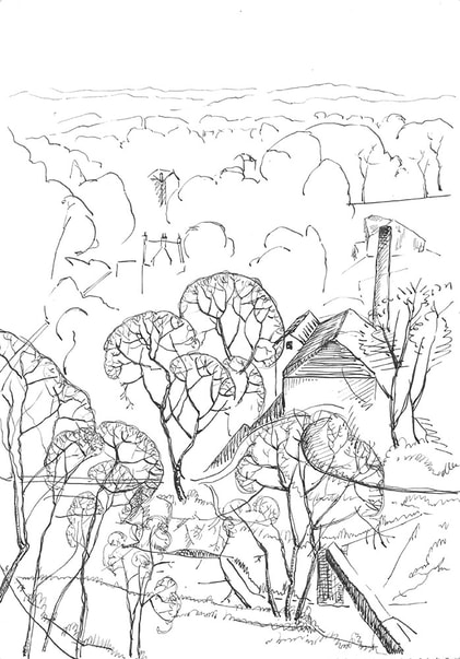 Drawing of Mossy Mill, circa 1939, by Edwin G Lucas